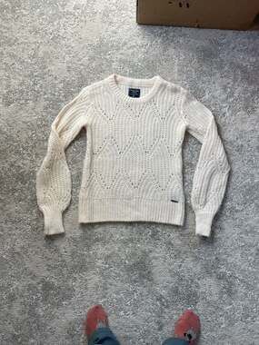 Abercrombie & Fitch Open Knit Ivory Wool Alpaca Blend Crew Neck Sweater